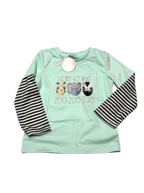 Mint Long-Sleeve Tee with Zoo Friends Embroidery